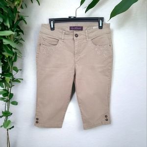Gloria Vanderbilt Beige Skimmer Embroidered Bermuda Shorts Size 8 Petite